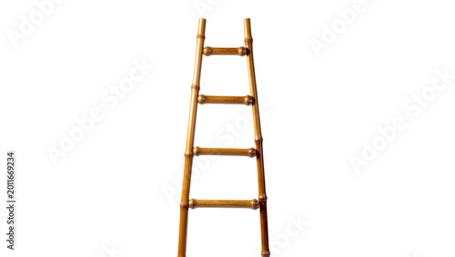 Billede på lærred Natural bamboo ladder with five steps, isolated on transparent background