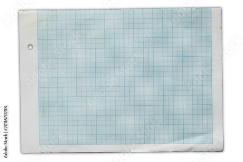 Vintage blue graph paper background with hole punch isolated on transparent background