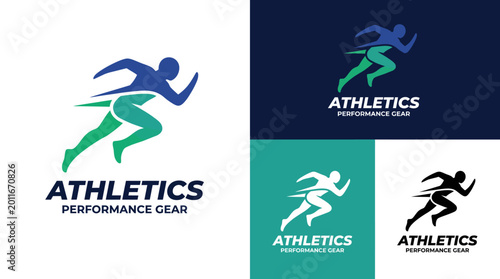 Photos A sleek, energetic logo of a running figure embodies athleticism and performance, perfect for marketing athletic gear and sportswear for active lifestyles