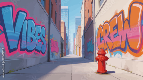 Foto Graffiti alley with fire hydrant