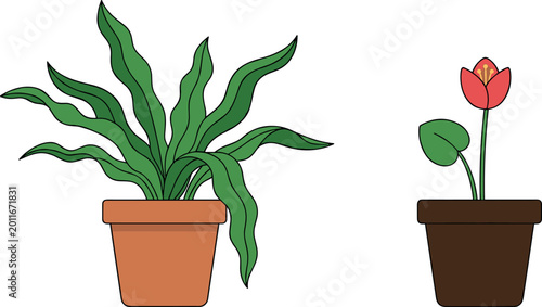 Obraz na płótnie Potted Plant Vector Set Featuring Different Indoor Plants with Green Leaves and