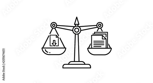 Balance Scale with Download File and Document Icons