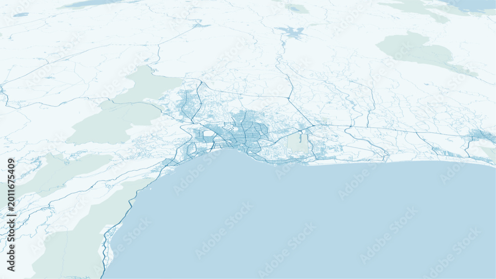 Obraz premium Modern minimalist black and white vector map of Antalya, Turkey. High-quality scalable illustration of Antalya city grid, and Mediterranean coastline for posters and urban design.