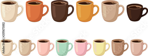 Canvas-taulu Vector Illustration of Different Colorful Coffee Mugs with Hot Beverage for Drin