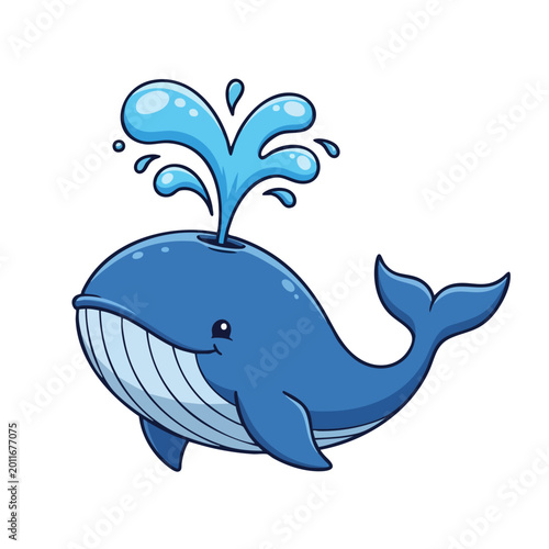 Obraz na płótnie Cute cartoon blue whale spouting water in the ocean.