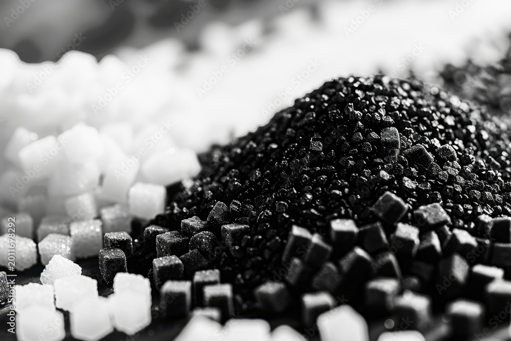 Fototapeta premium White sugar is scattered on the table