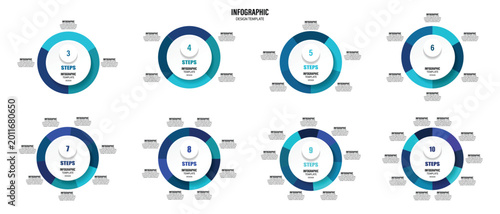 Vector circular infographic template set for presentation business infographic, 3, 4, 5, 6, 7, 8, 9, 10 options or steps are designed for business presentations,annual reports,visualize data,process.