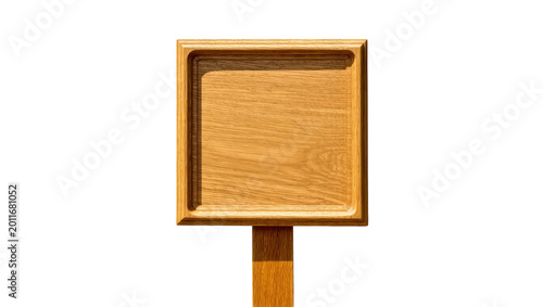Schilderij op canvas Empty square wooden signpost with carved border, isolated on transparent backgro