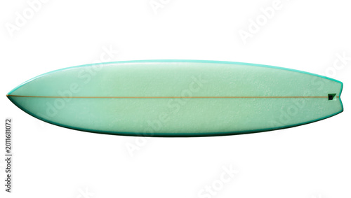 Photography Light green surfboard with yellow stringer, isolated on transparent background
