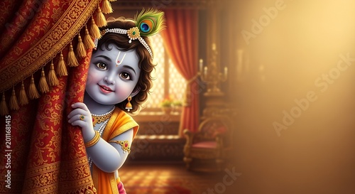 lord krishna peeking from certain