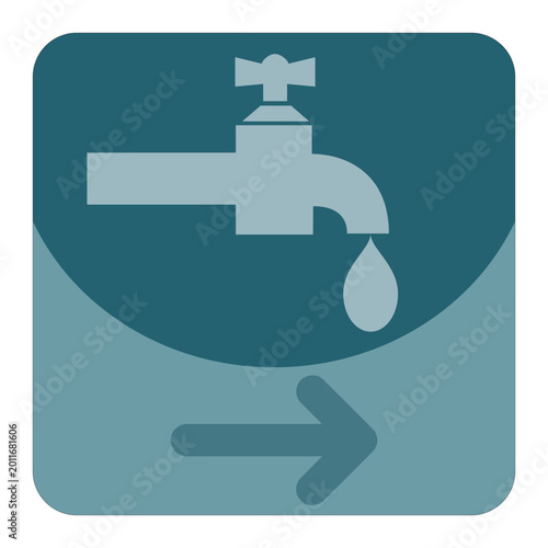Pictogram with a tap and an arrow