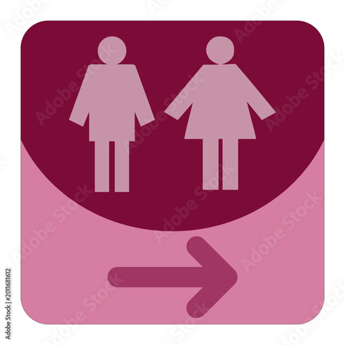 Pictogram with toilets and an arrow
