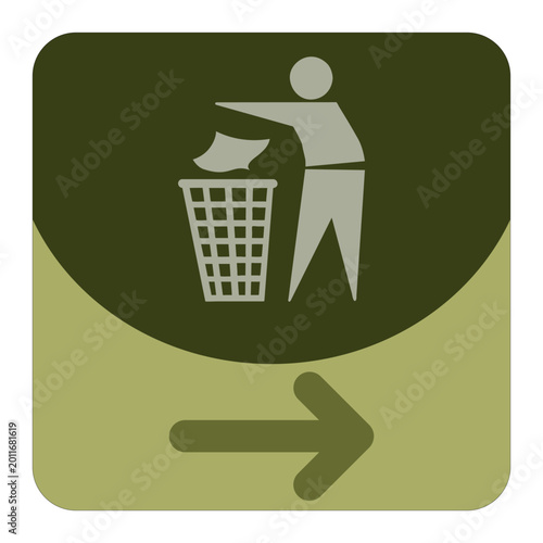Pictogram with bin and an arrow