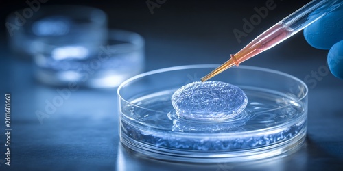 advanced ivf laboratory with human embryo in petri dish for fertility research