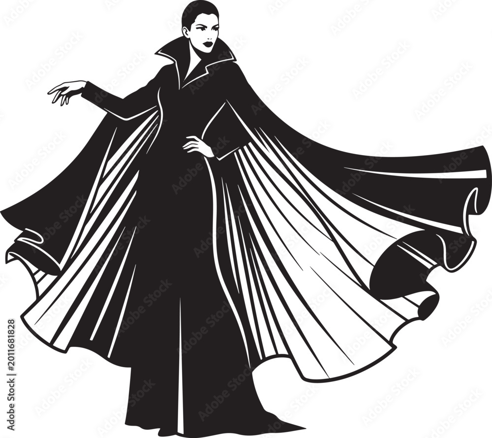 Naklejka premium woman in long cape dress illustration