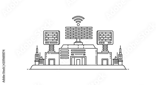 Network Security and Firewall Protection Icon: Minimalist Data Center Line Art for Cyber Defense Concepts