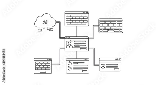 Artificial Intelligence Network Diagram and Digital Automation Concept Vector Illustration