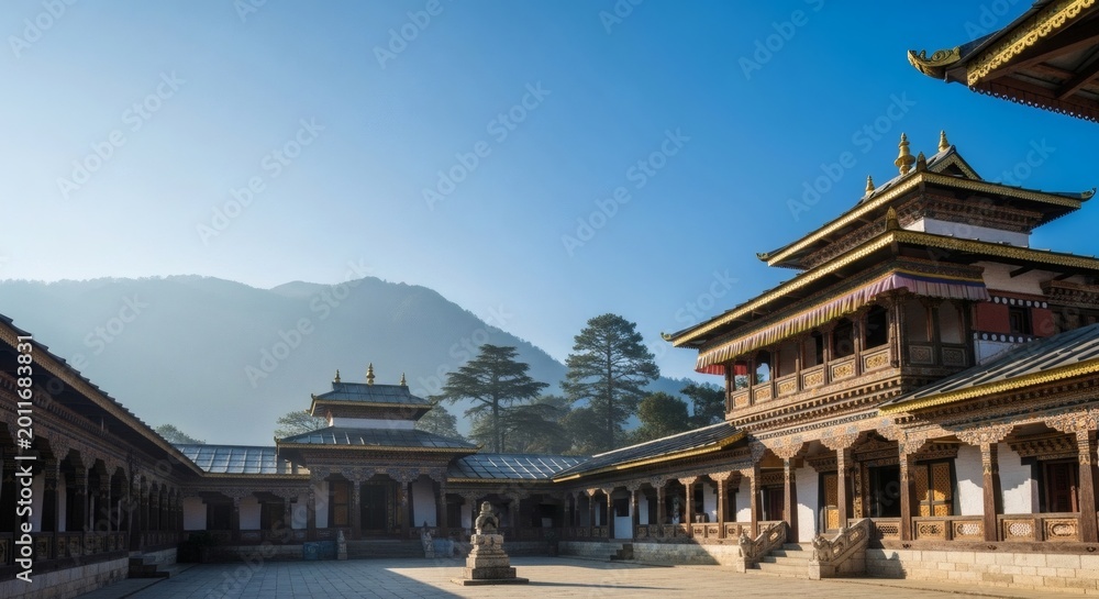 Obraz premium Traditional Buddhist Monastery Architecture in Himalayan Region