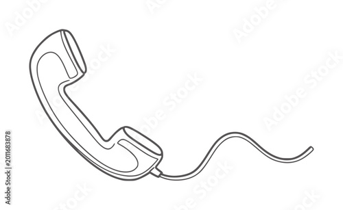 Black and white outline of a telephone handset with cord communication vintage