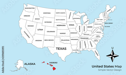 A clear map of the United States of America, highlighting the states and their borders, with Alaska and Hawaii shown separately.