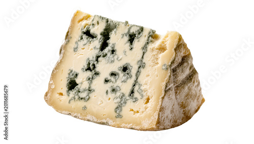 Fotografía Wedge of blue cheese with mold veins, isolated on transparent background