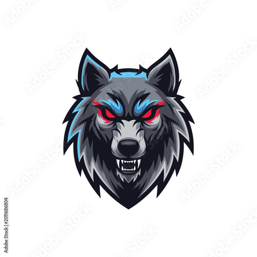 Furious gray wolf head illustration.