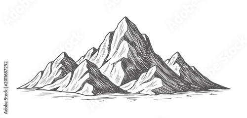 Fotografie Hand drawn of snow capped mountain range peak summit