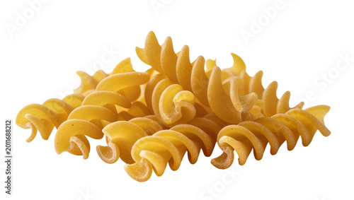Foto Pile of golden fusilli pasta spirals, isolated on transparent background