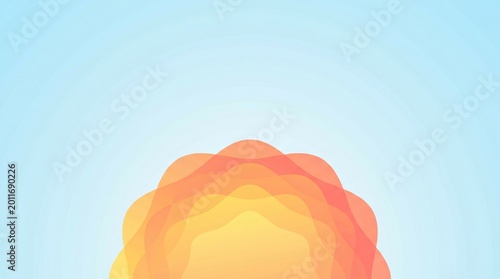 Sunset or sunrise with vibrant radial gradient sky over clear horizon