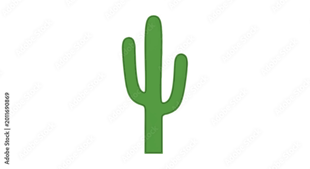 Obraz premium A green Saguaro cactus icon stands alone in a desert landscape illustration.