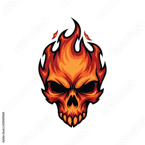 Bild auf Leinwand Flaming Skull Illustration with Fire.