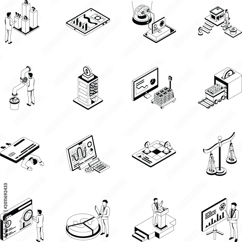 Fototapeta premium Set of Isometric Style Business Illustrations 