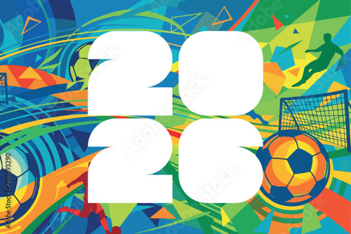 Tableau sur toile Abstract soccer background with 2026 text and football elements world cup 2026