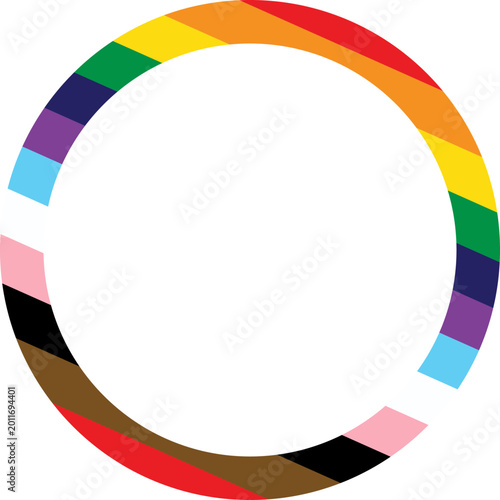 Photos Progress pride flag circular border frame, inclusive LGBTQ+ rainbow stripes in r
