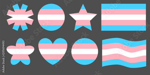 Foto Transgender pride flag colors icon set, blue pink and white geometric shapes, tr