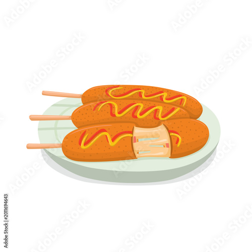 Soft Shaded Korean Corn Dogs with Melted Mozzarella and Sauces