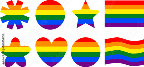 Foto Rainbow flag geometric shapes set, LGBT pride month symbol collection, colorful