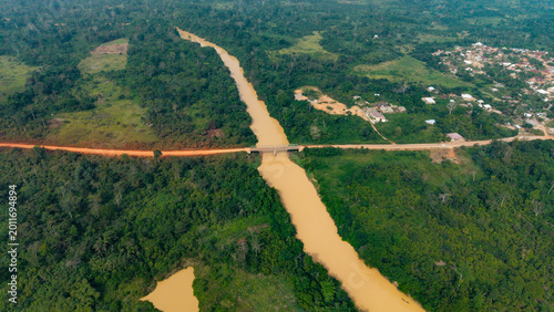 фотографія Aerial view showing environmental destruction from illegal gold mining in west a