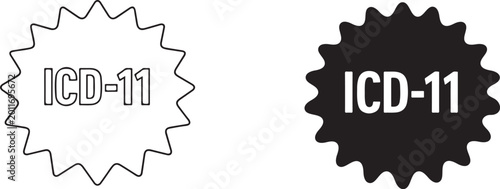 Foto ICD-11 medical label stamp black silhouette and outline vector icon
