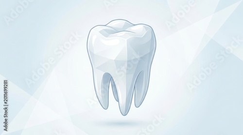 A stylized low poly depiction of a single healthy white tooth with roots dental medical