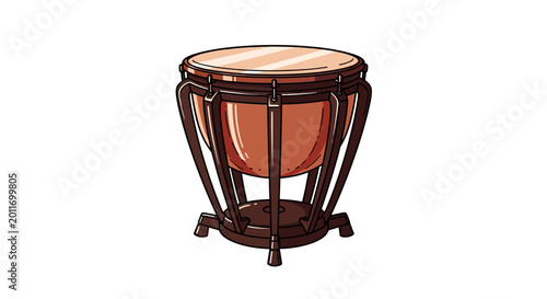 Classic timpani drum, an orchestral percussion instrument, isolated on white.