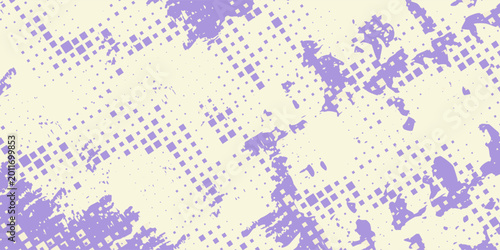 Abstract purple halftone brush stroke background with diagonal lines and digital grunge texture. Vector ilustration