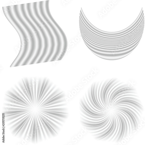 Gray and white striped patterns on a with various shapes and designs