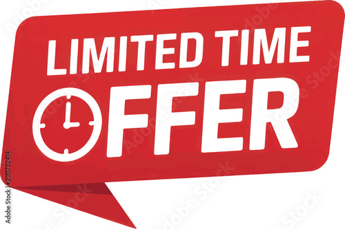Limited time offer red sticker features a prominent white clock icon indicating countdown urgency for seasonal shopping promotions and marketing campaigns designed for digital and print advertisement.