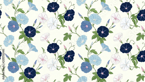 Shimmering Navy Morning Glory Asagao Floral Seamless Pattern Bringing Summer Joy Perfect for Japanese Stationery and Elegant Fabric Designs