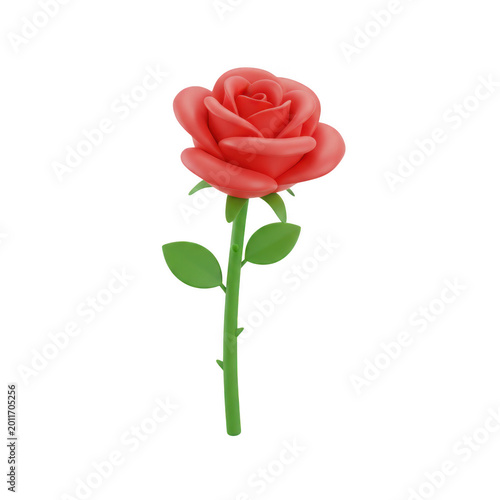 A single red rose on a green stem isolated on transparent background