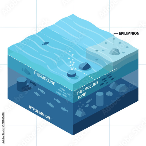 Принти на полотні Lake stratification layers - epilimnion, thermocline, and hypolimnion illustration
