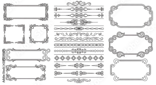 Collection of decorative vintage borders and ornaments with decorative elements design elements graphic resources page decoration ornaments flourish scrollwork calligraphy collection clip art