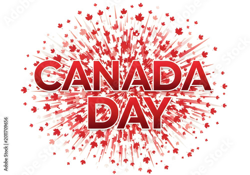Canada day celebration with maple leaf fireworks