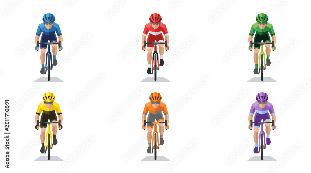 Fototapeta premium colorful cyclists riding bicycles together.